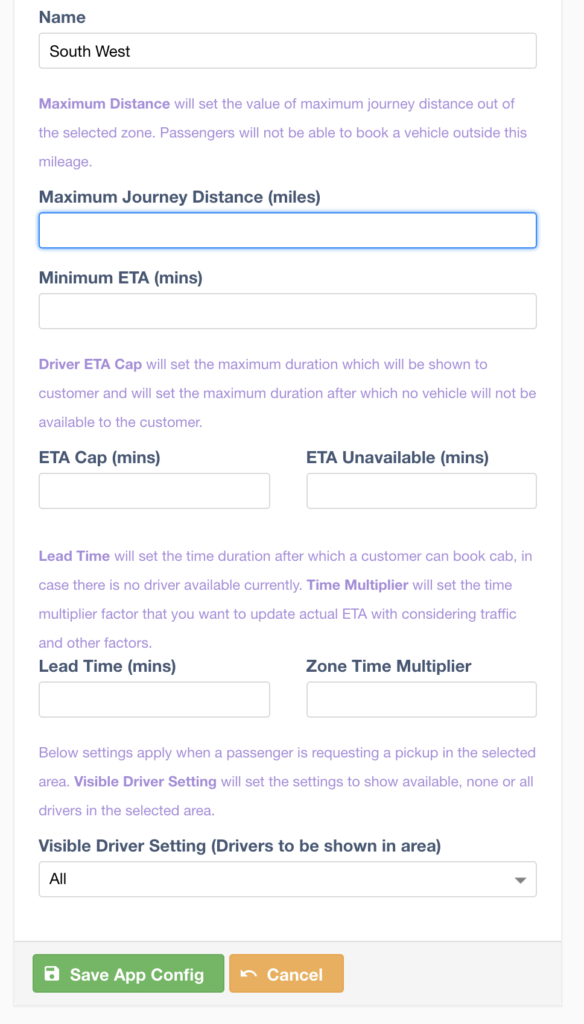 App Configuration Fields